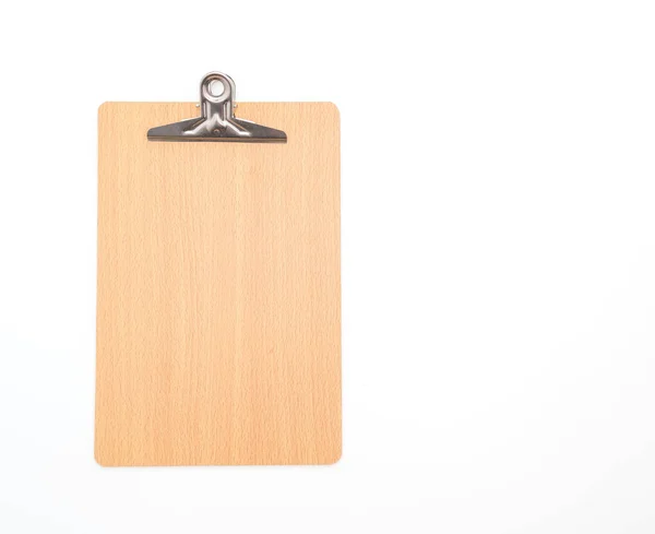 Clipboard de madeira no fundo branco — Fotografia de Stock