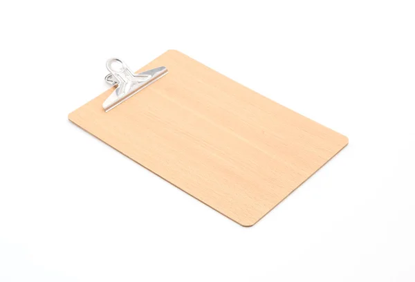 Clipboard de madeira no fundo branco — Fotografia de Stock