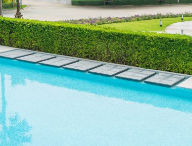 Güzel lüks Yüzme Havuzu ile palmiye ağacı 