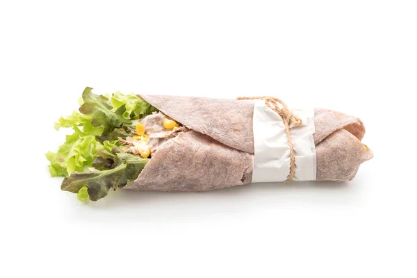 Wrap salad roll with tuna corn salad — Stock Photo, Image