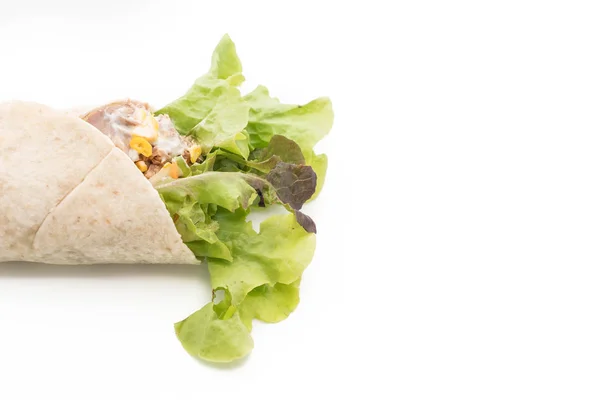 Wrap salad roll with tuna corn salad — Stock Photo, Image