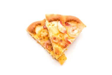 Beyaz arka plan üzerinde izole hawaiian deniz ürünleri pizza 