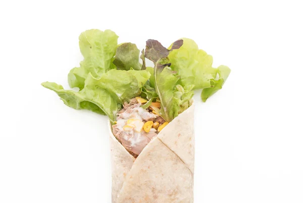 Wrap salad roll with tuna corn salad — Stock Photo, Image