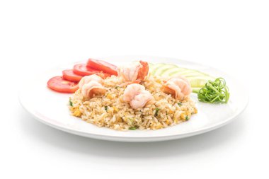 Kızarmış pirinç ve karides.