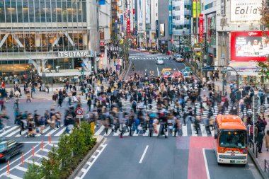 Tokyo, Japonya, 17 Kasım 2016: Shibuya Crossing, şehir sokak ile