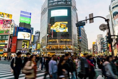 Tokyo, Japonya, 17 Kasım 2016: Shibuya Crossing, şehir sokak ile