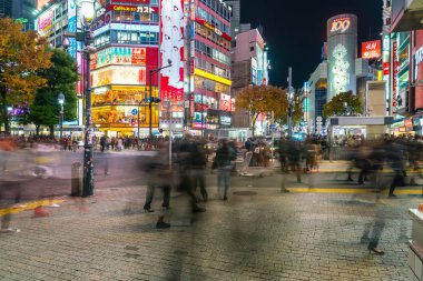 Tokyo, Japonya, 17 Kasım 2016: Shibuya Crossing, şehir sokak ile