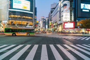 Tokyo, Japonya, 17 Kasım 2016: Shibuya Crossing, şehir sokak ile