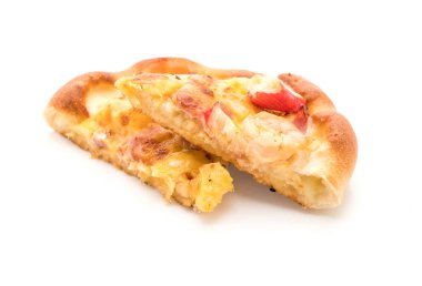 Beyaz arka plan üzerinde izole hawaiian deniz ürünleri pizza 
