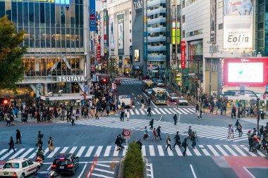Tokyo, Japonya, 17 Kasım 2016: Shibuya Crossing, şehir sokak ile