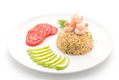 Kızarmış pirinç ve karides.