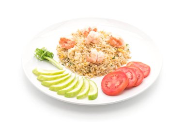 Kızarmış pirinç ve karides.