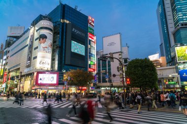 Tokyo, Japonya, 17 Kasım 2016: Shibuya Crossing, şehir sokak ile