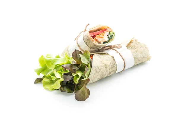 Wrap salad roll with chicken and spinach — Stock Photo, Image