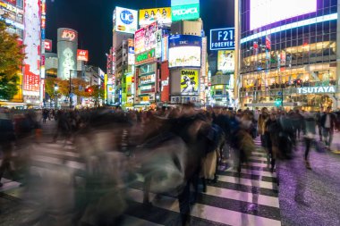 Tokyo, Japonya, 17 Kasım 2016: Shibuya Crossing, şehir sokak ile