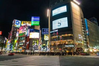 Tokyo, Japonya, 17 Kasım 2016: Shibuya Crossing, şehir sokak ile