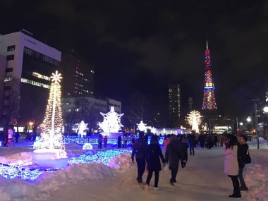 Sapporo, Japonya - 17 Aralık 2016: Noel kutlaması Odori Parkı'nda
