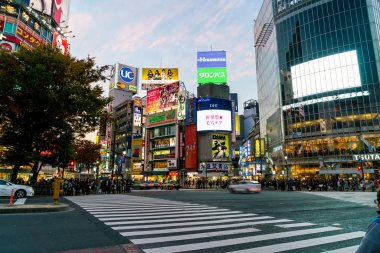 Tokyo, Japonya, 17 Kasım 2016: Shibuya Crossing, şehir sokak ile