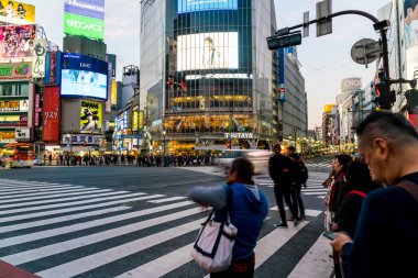 Tokyo, Japonya, 17 Kasım 2016: Shibuya Crossing, şehir sokak ile