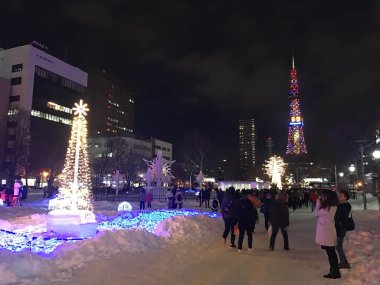 Sapporo, Japonya - 17 Aralık 2016: Noel kutlaması Odori Parkı'nda