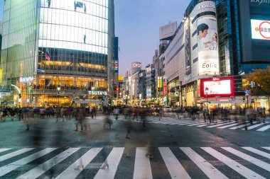 Tokyo, Japonya, 17 Kasım 2016: Shibuya Crossing, şehir sokak ile