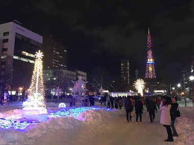 Sapporo, Japonya - 17 Aralık 2016: Noel kutlaması Odori Parkı'nda