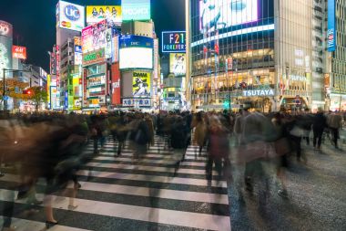 Tokyo, Japonya, 17 Kasım 2016: Shibuya Crossing, şehir sokak ile