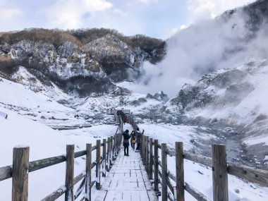 Noborobetsu, Hokkaido, Japonya - 17 Aralık 2016: Jigokudani, bilinen 