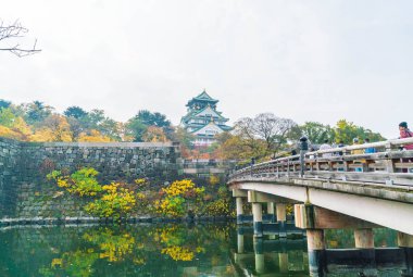 Osaka, Japonya - Kasım 20: Osaka Kalesi Park'ta kalabalık ziyaretçi. Ben
