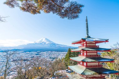 Mt. Fuji Chureito Pagoda Güz, Fujiyoshida ile.