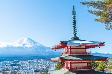 Mt. Fuji Chureito Pagoda Güz, Fujiyoshida ile.