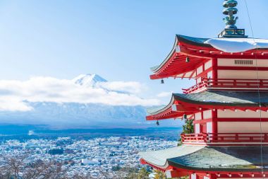 Mt. Fuji Chureito Pagoda Güz, Fujiyoshida ile.