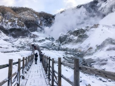 Noborobetsu, Hokkaido, Japonya - 17 Aralık 2016: Jigokudani, bilinen 