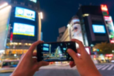 Yaya geçidi Shibuya kasaba, kalabalık insanlar bulanıklık