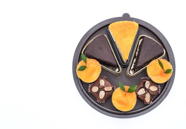 kek, turuncu fincan kek, altın konu pasta ve çikolata Şip Şak