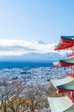 Mt. Fuji Chureito Pagoda Güz, Fujiyoshida ile.