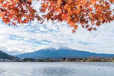 Japonya 'daki Kawaguchiko Gölü' nde Fuji Dağı..