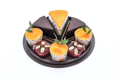 kek, turuncu fincan kek, altın konu pasta ve çikolata Şip Şak