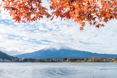 Japonya 'daki Kawaguchiko Gölü' nde Fuji Dağı..