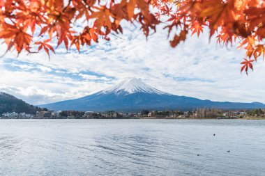 Japonya 'daki Kawaguchiko Gölü' nde Fuji Dağı..