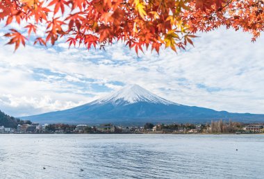 Japonya 'daki Kawaguchiko Gölü' nde Fuji Dağı..