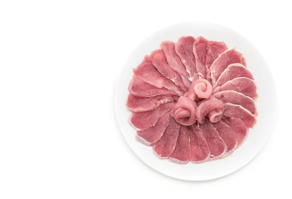 화이트에 신선한 슬라이스 돼지고기 — 스톡 사진