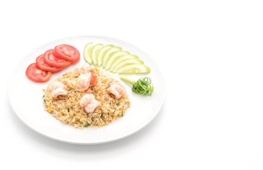 Kızarmış pirinç ve karides.