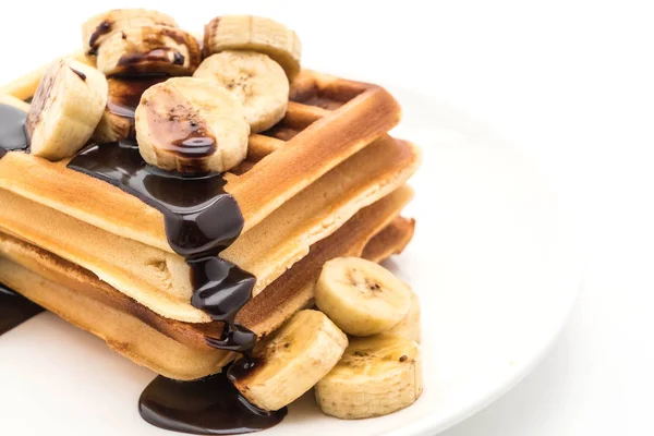 Banana waffle with chocolate — Stock Photo, Image
