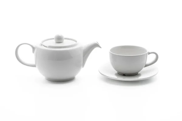 Olla de té blanco con taza de té — Foto de Stock