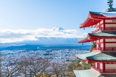 Mt. Fuji Chureito Pagoda Güz, Fujiyoshida ile.