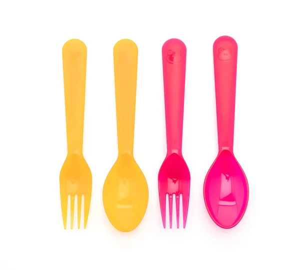 Colorful plastic spoon and fork — Stock Photo, Image