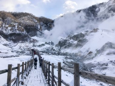 Noborobetsu, Hokkaido, Japonya - 17 Aralık 2016: Jigokudani, bilinen 