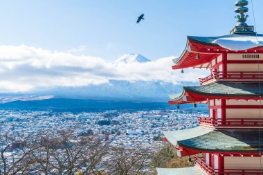 Mt. Fuji Chureito Pagoda Güz, Fujiyoshida ile.