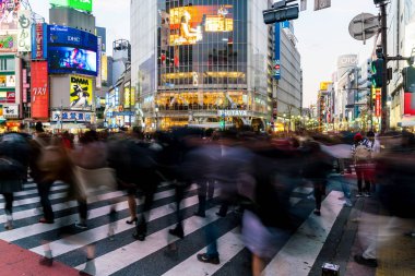 Tokyo, Japonya, 17 Kasım 2016: Shibuya Crossing, şehir sokak ile